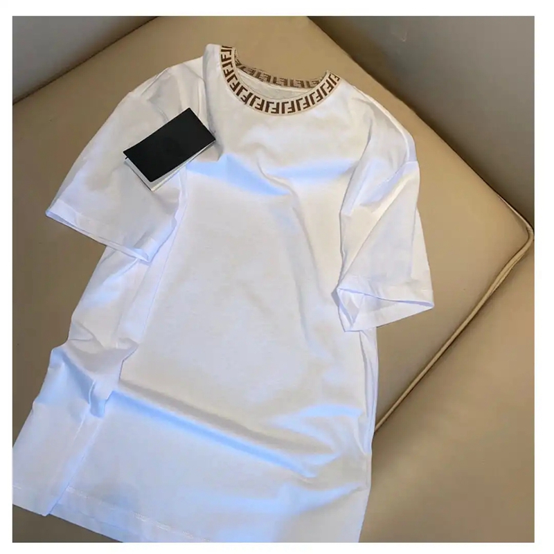 フェンディ丸首半袖Ｔシャツファッション白T-shirt
