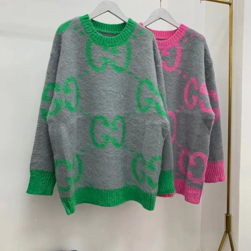 Gucciファッション潮流セーターゆったりグリーンピンク