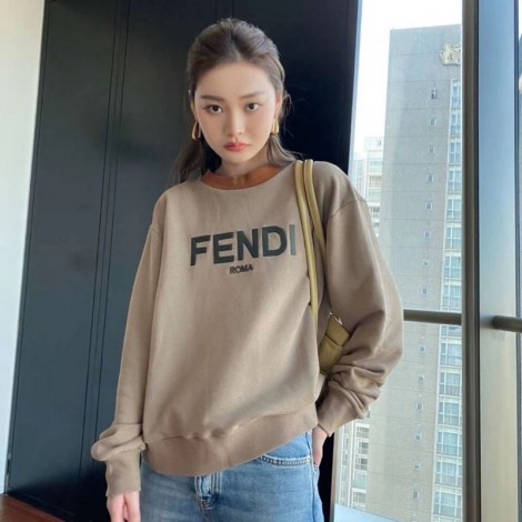 Fendi ROMAトップスファッション女性向けコットンスウェット 経典 レディース個性潮プルオーバー付き長袖 FFロゴフェンディジャージーブランド