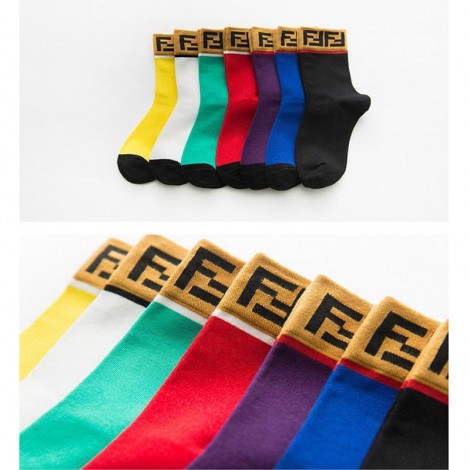 フェンディブランド風女ソックス韓国風ストリート100%綿socksファッション7色透気性よい 靴下おしゃれ 快適 ins コットンストッキング