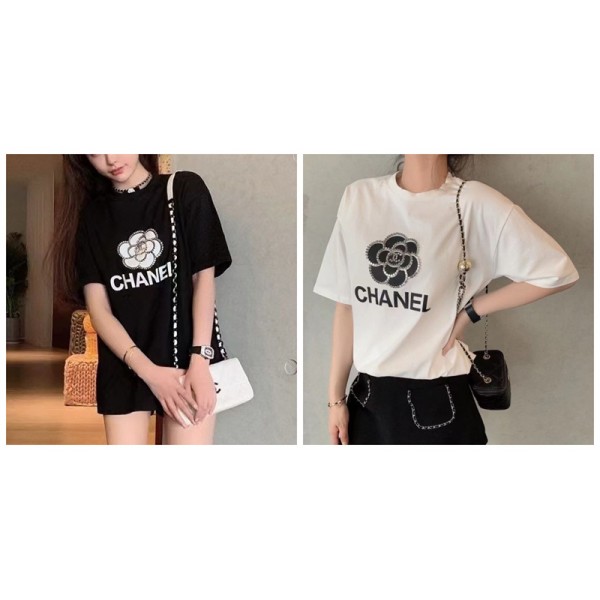 シャネル ブランド tシャツ 女性 ブラック ホワイト ...