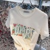 ハイブランドディオール tシャツ Dior 刺繡ロゴ カジュアル tシャツ ファッション ホワイト 半袖 tシャツ上着 純綿 肌に優しい  tシャツ 女