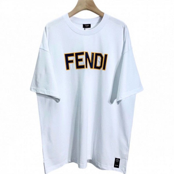 FENDIハイブランド tシャツフェンディ純綿 肌に優しい 半袖Tシャツレディースメンズファッションドロップショルダー ルーズ Tシャツ ...