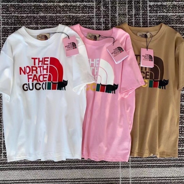 Gucciハイブランド 半袖 tシャツ グッチ ザノースフェイス コラボ Tシャツファッション 純綿 着心地抜群 tシャツ 春夏 通気性がよい tシャツ トップス