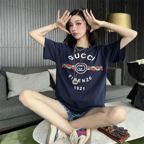 グッチブランド tシャツ 半袖 tシャツ Gucci スタイリッシュ 純綿 着心地がよい 丸首 ｔシャツ トップス カジュアル ゆったり コーデ tシャツレディースメンズ人気