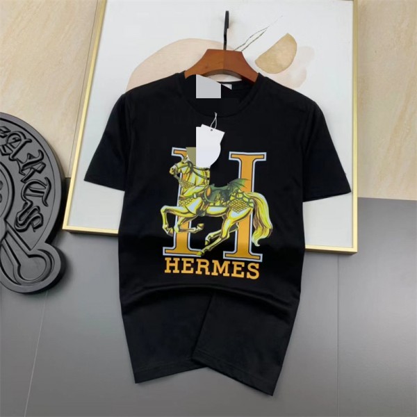ハイブランドエルメス tシャツ Hermes シンプル 馬柄 半袖 tシャツ ゆったり カジュアル tシャツ レディースメンズ人気 着心地がよい tシャツ
