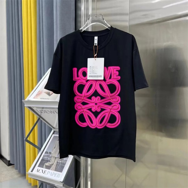 ハイブランドロエベ tシャツおしゃれ高品質 純綿 肌に優しい 丸首 tシャツドロップショルダー ルーズ カジュアル tシャツ 上着 夏 半袖 快適 インナー Tシャツ