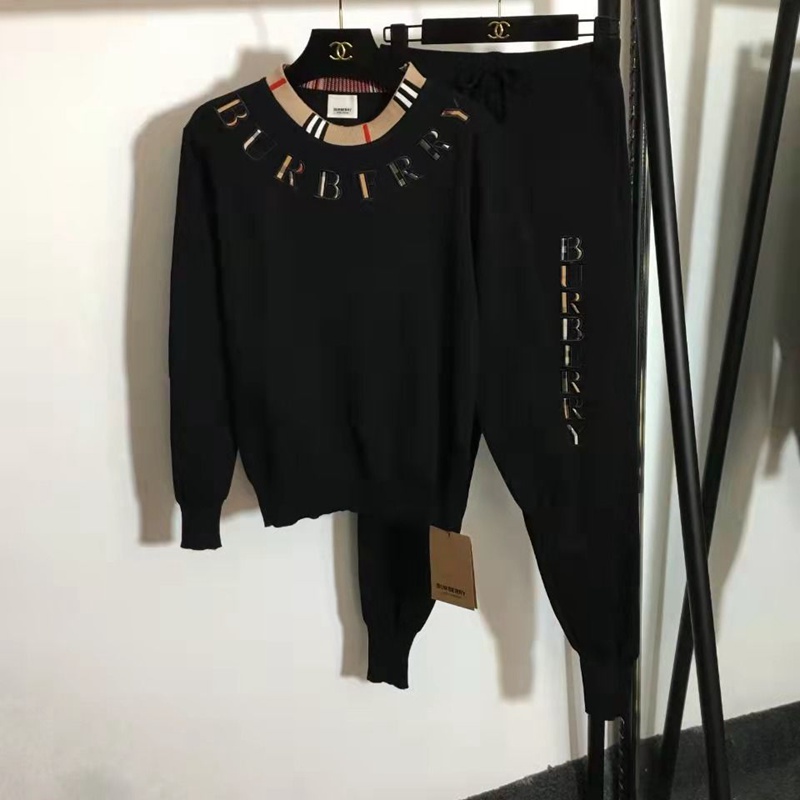 Burberryニットプルオーバーパンツスーツ春秋柔らかい